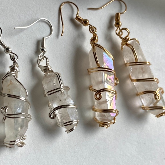 n e w | wire wrapped angel quartz earrings | raw crystal earrings | handmade 👼 - Picture 6 of 8